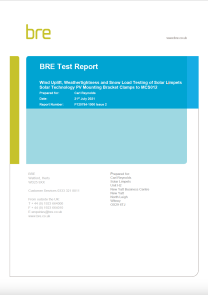 BRE Solar Limpets Wind Uplift, Weathertightness and Snow Load Testing Report
