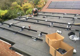 Flat roof install, Limpets and rails installed  ready for panels.